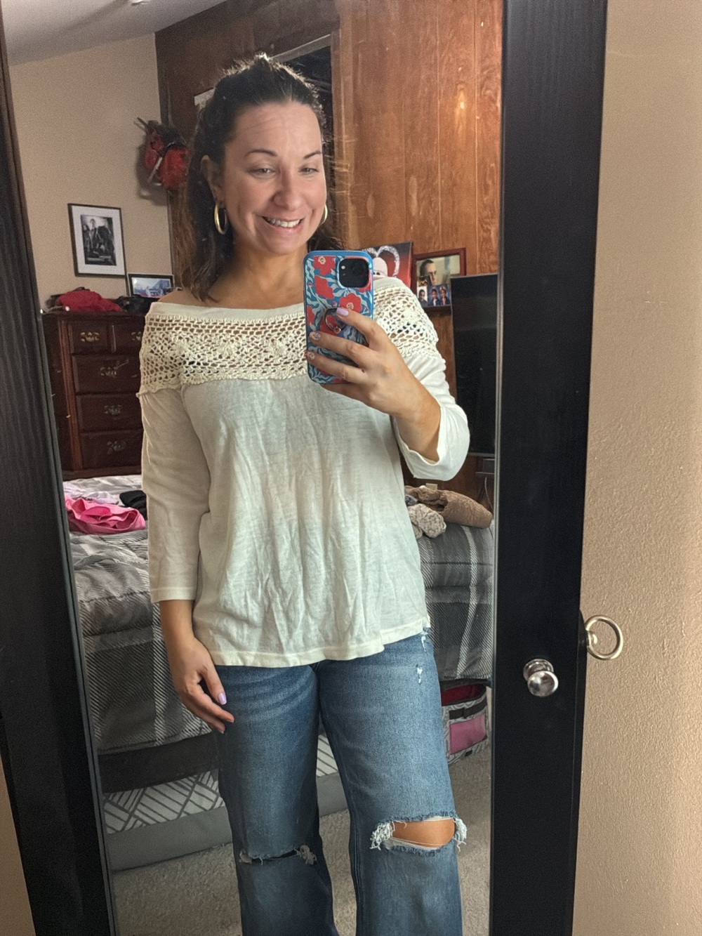 Daytrip cream crochet sleeve top